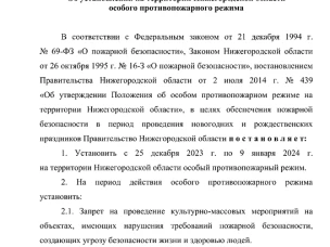 Постановление Правительства Нижегородской области от 25.12.2023 № 1097 "Об установлении на территории Нижегородской области особого противопожарного режима"